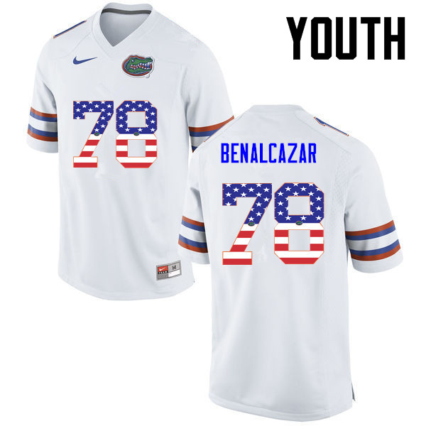 Youth Florida Gators #78 Ricardo Benalcazar College Football USA Flag Fashion Jerseys-White - Click Image to Close